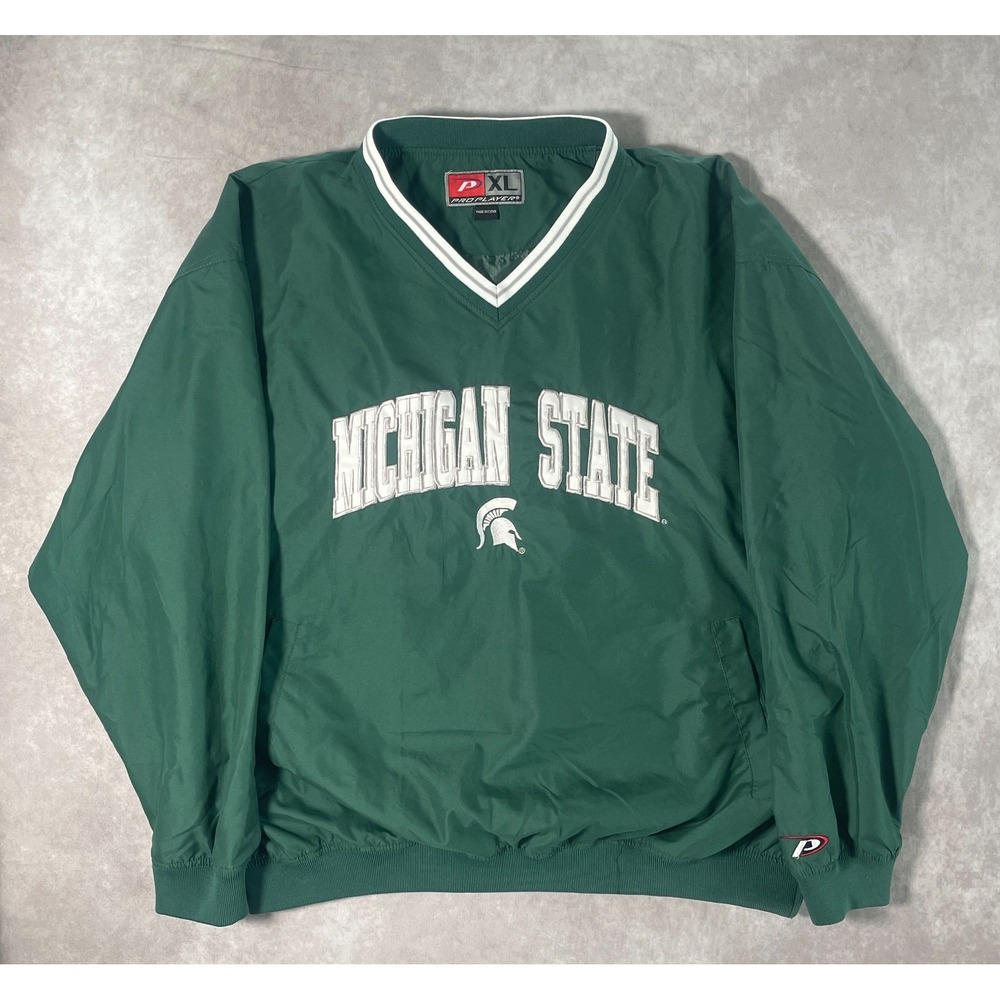 VTG Michigan State Spartans Jacket Mens XL Green Windbreaker Pro Player Pullover